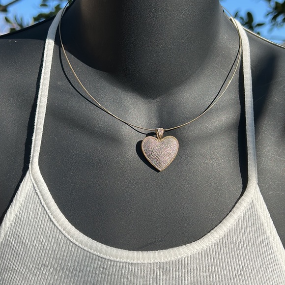 14K 2 Tone Large Diamond Heart Pendant - Picture 3 of 15